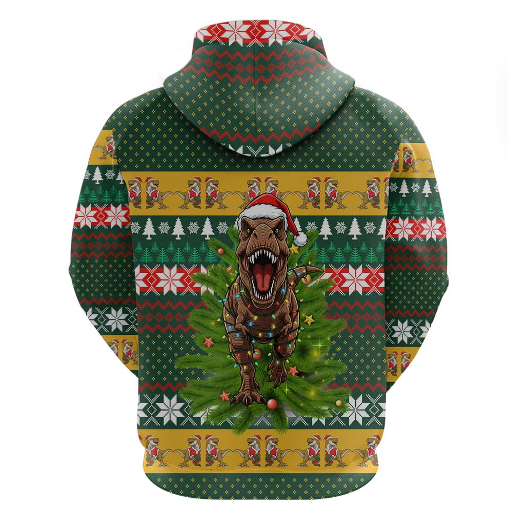 Christmas T Rex In Noel Tree Zip Hoodie Xmas Holiday Patterns - Wonder Print Shop