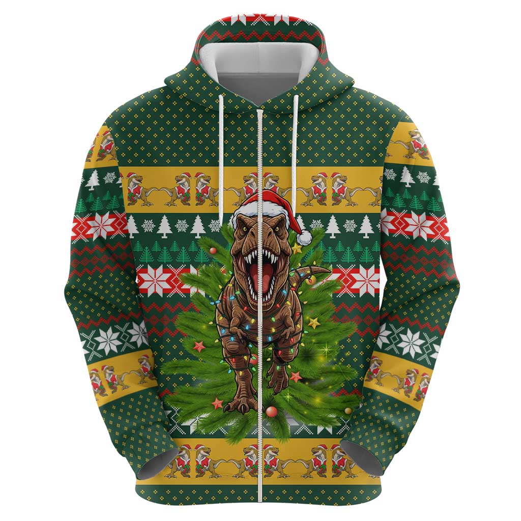 Christmas T Rex In Noel Tree Zip Hoodie Xmas Holiday Patterns - Wonder Print Shop