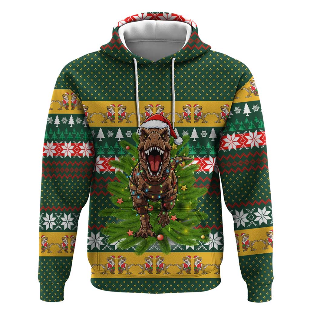Christmas T Rex In Noel Tree Zip Hoodie Xmas Holiday Patterns - Wonder Print Shop