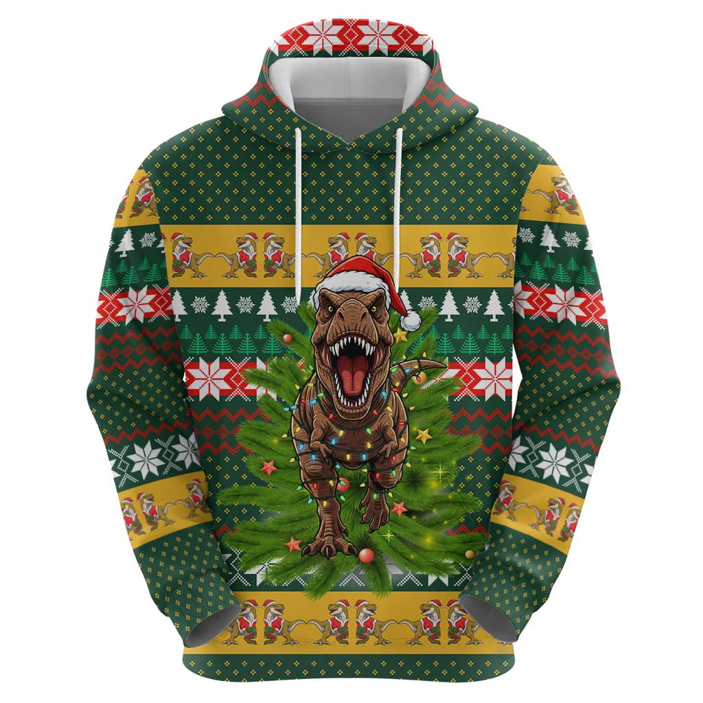 Christmas T Rex In Noel Tree Zip Hoodie Xmas Holiday Patterns - Wonder Print Shop