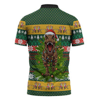Christmas T Rex In Noel Tree Zipper Polo Shirt Xmas Holiday Patterns - Wonder Print Shop
