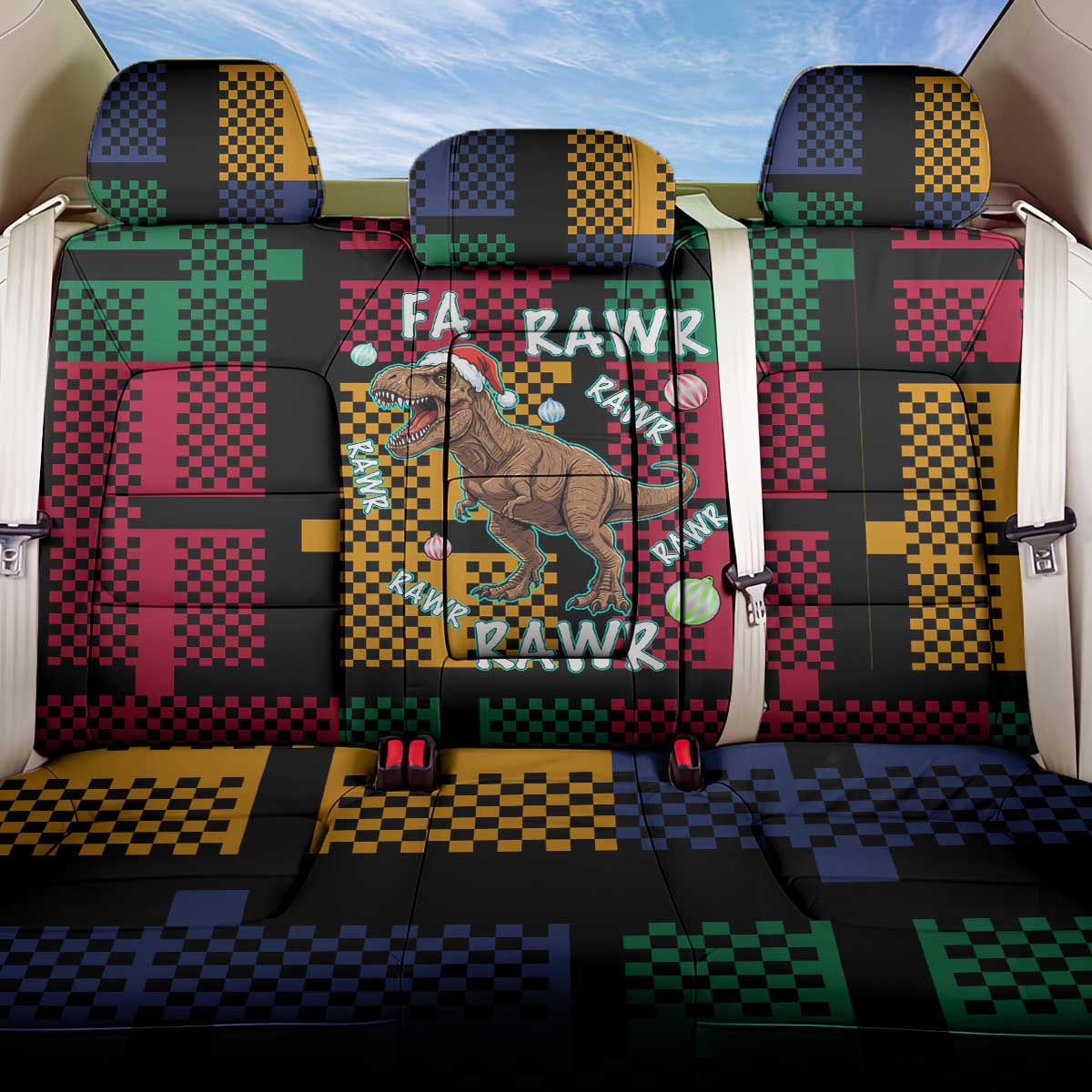 Christmas T Rex Rawr Rawr Rawr Back Car Seat Cover Xmas Holiday Patterns - Wonder Print Shop