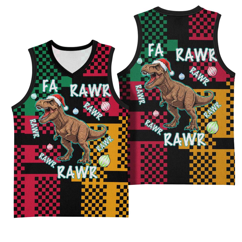 Christmas T Rex Rawr Rawr Rawr Basketball Jersey Xmas Holiday Patterns - Wonder Print Shop