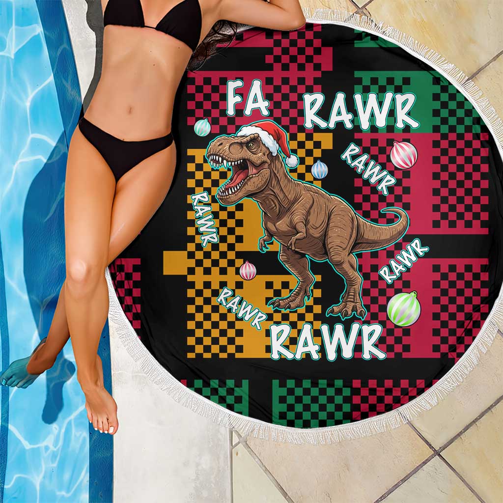 Christmas T Rex Rawr Rawr Rawr Beach Blanket Xmas Holiday Patterns - Wonder Print Shop