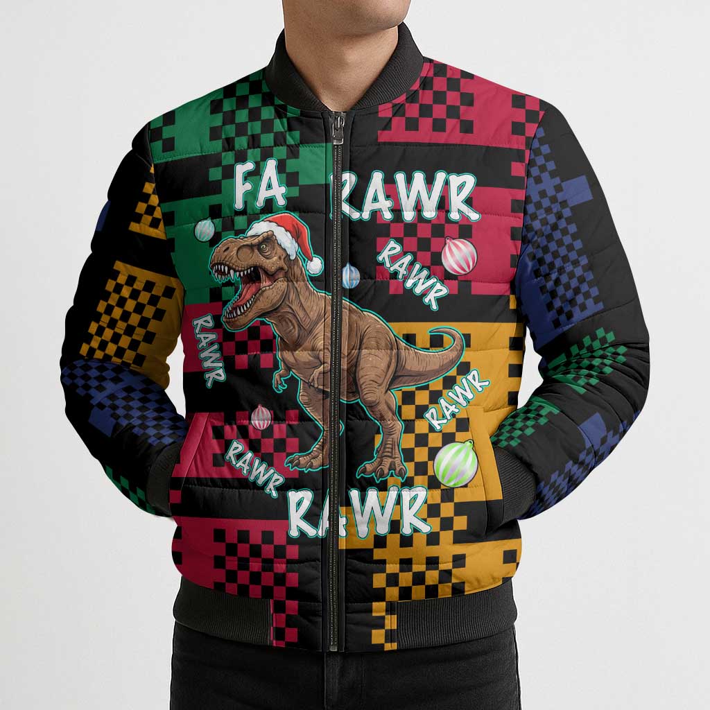 Christmas T Rex Rawr Rawr Rawr Bomber Puffer Jacket Xmas Holiday Patterns - Wonder Print Shop