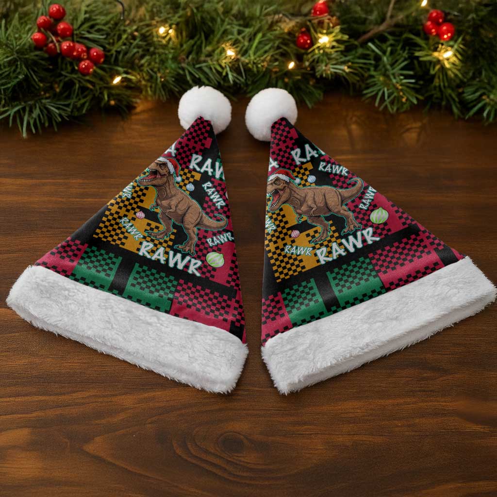 Christmas T Rex Rawr Rawr Rawr Christmas Santa Hat Xmas Holiday Patterns - Wonder Print Shop