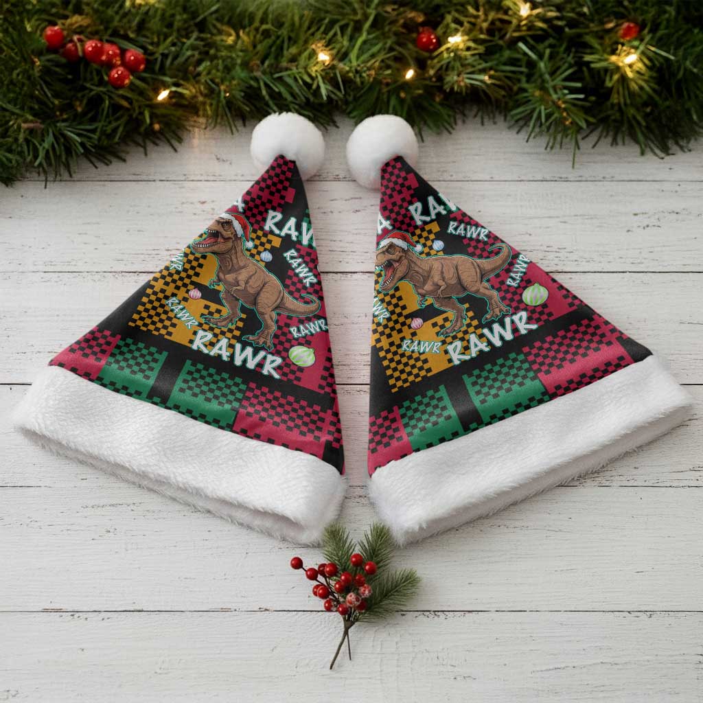 Christmas T Rex Rawr Rawr Rawr Christmas Santa Hat Xmas Holiday Patterns - Wonder Print Shop