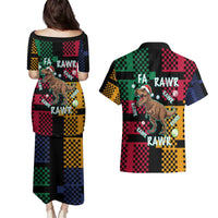Christmas T Rex Rawr Rawr Rawr Couples Matching Puletasi and Hawaiian Shirt Xmas Holiday Patterns - Wonder Print Shop