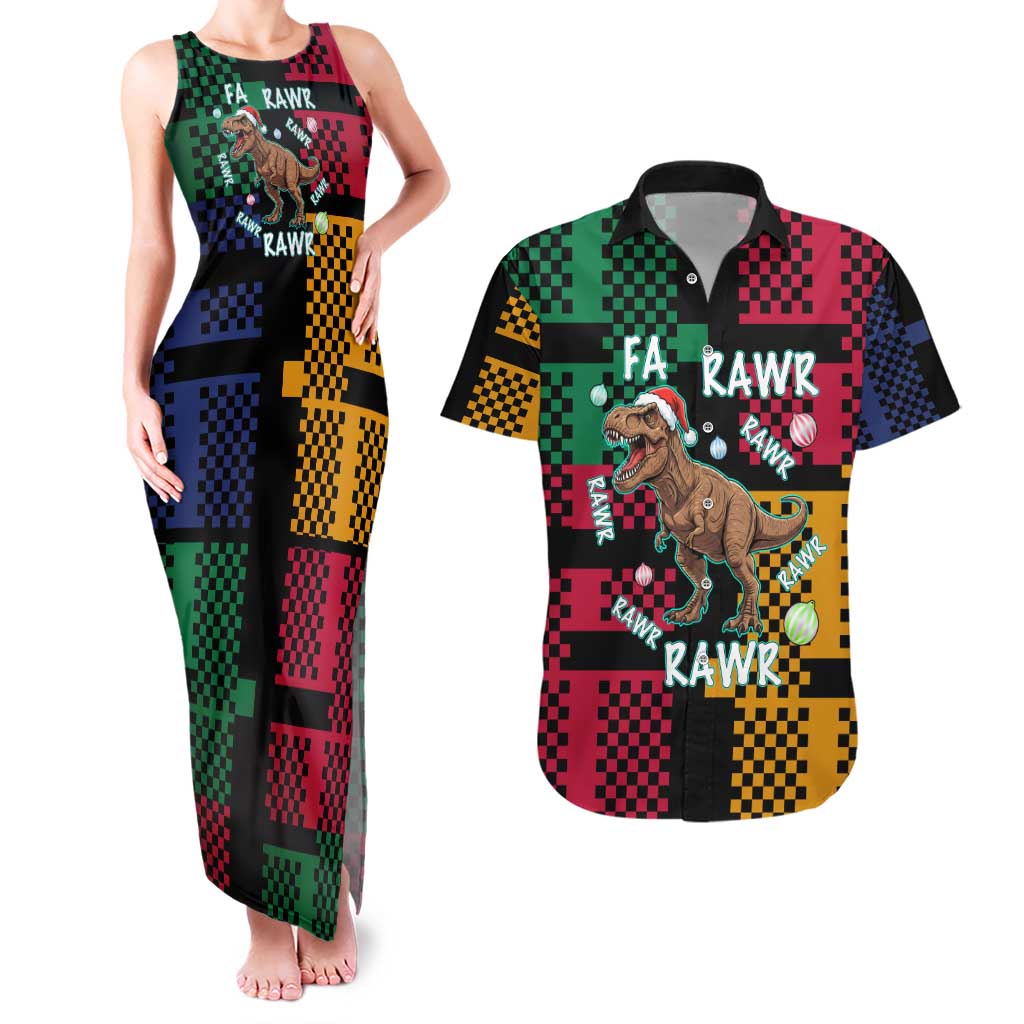 Christmas T Rex Rawr Rawr Rawr Couples Matching Tank Maxi Dress and Hawaiian Shirt Xmas Holiday Patterns - Wonder Print Shop