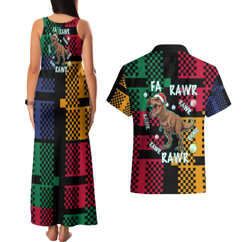 Christmas T Rex Rawr Rawr Rawr Couples Matching Tank Maxi Dress and Hawaiian Shirt Xmas Holiday Patterns - Wonder Print Shop
