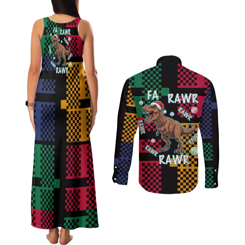 Christmas T Rex Rawr Rawr Rawr Couples Matching Tank Maxi Dress and Long Sleeve Button Shirt Xmas Holiday Patterns - Wonder Print Shop