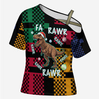 Christmas T Rex Rawr Rawr Rawr Cross Shoulder Shirt Xmas Holiday Patterns - Wonder Print Shop