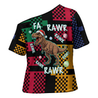 Christmas T Rex Rawr Rawr Rawr Cross Shoulder Shirt Xmas Holiday Patterns - Wonder Print Shop