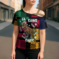 Christmas T Rex Rawr Rawr Rawr Cross Shoulder Shirt Xmas Holiday Patterns - Wonder Print Shop