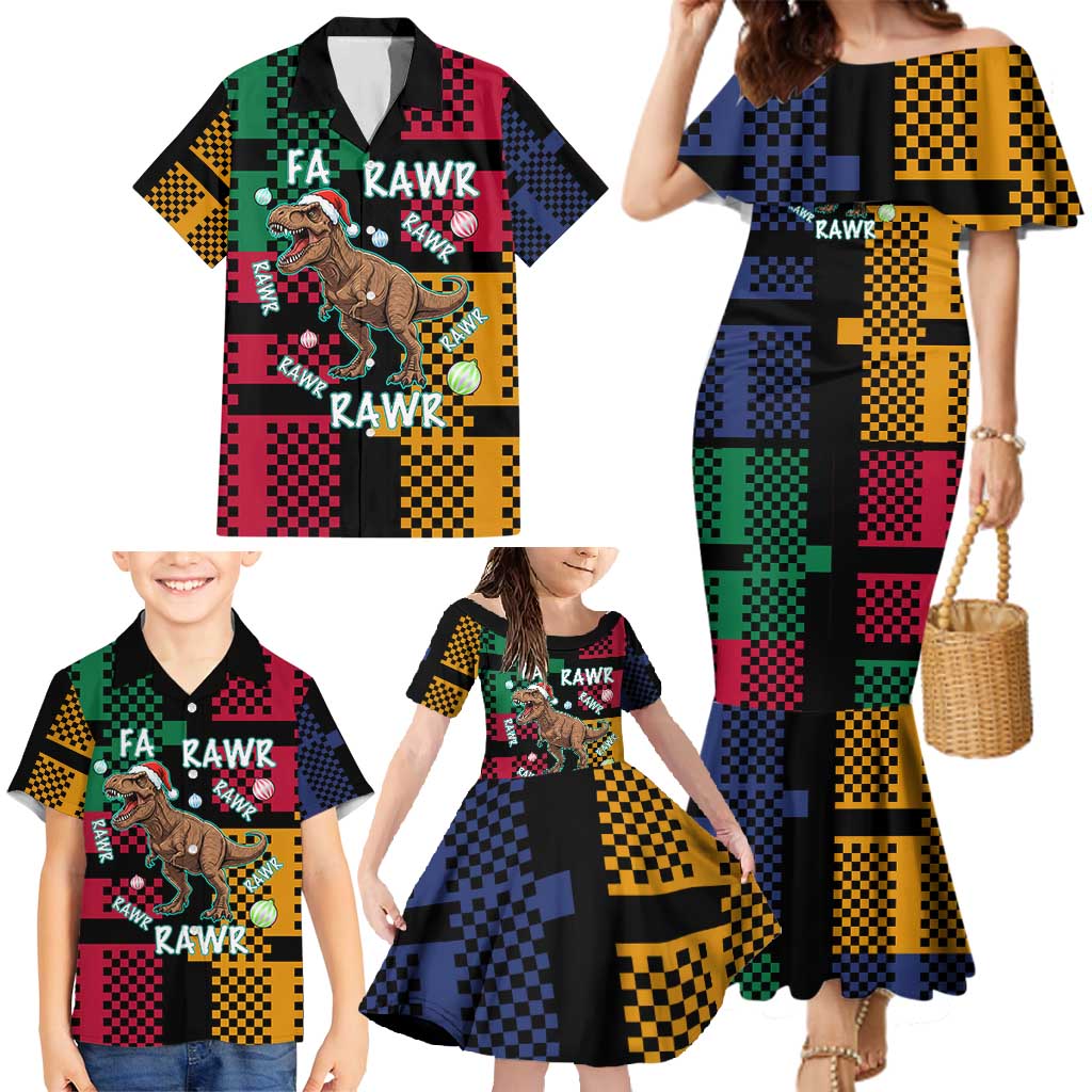 Christmas T Rex Rawr Rawr Rawr Family Matching Mermaid Dress and Hawaiian Shirt Xmas Holiday Patterns - Wonder Print Shop