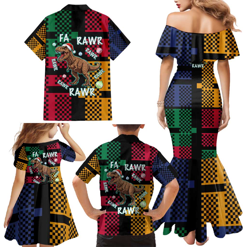 Christmas T Rex Rawr Rawr Rawr Family Matching Mermaid Dress and Hawaiian Shirt Xmas Holiday Patterns - Wonder Print Shop