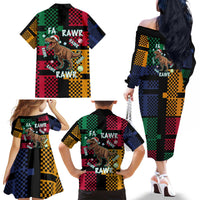 Christmas T Rex Rawr Rawr Rawr Family Matching Off The Shoulder Long Sleeve Dress and Hawaiian Shirt Xmas Holiday Patterns - Wonder Print Shop