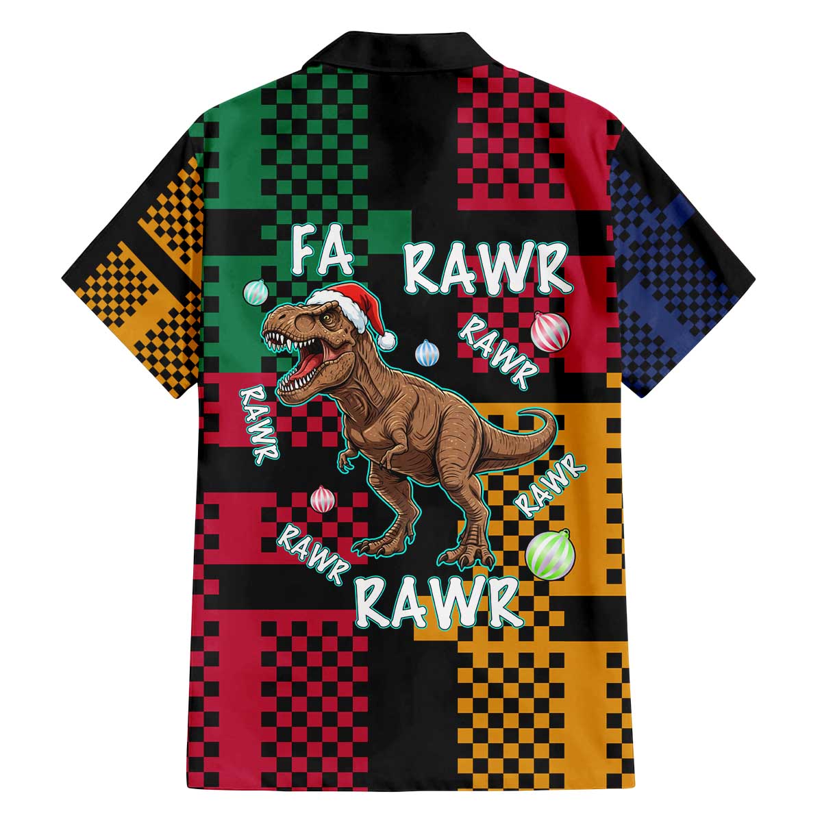 Christmas T Rex Rawr Rawr Rawr Family Matching Off The Shoulder Long Sleeve Dress and Hawaiian Shirt Xmas Holiday Patterns - Wonder Print Shop