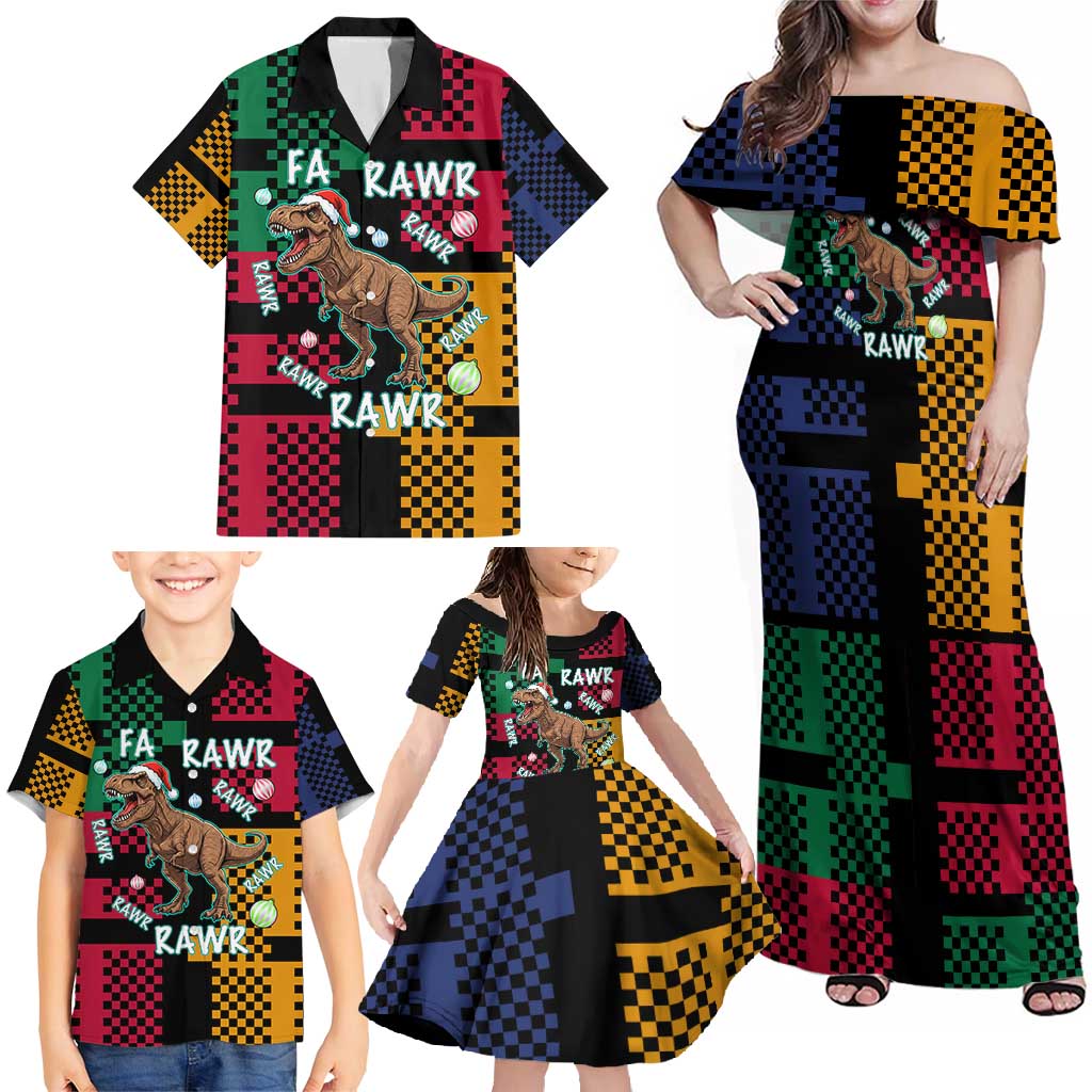 Christmas T Rex Rawr Rawr Rawr Family Matching Off Shoulder Maxi Dress and Hawaiian Shirt Xmas Holiday Patterns - Wonder Print Shop