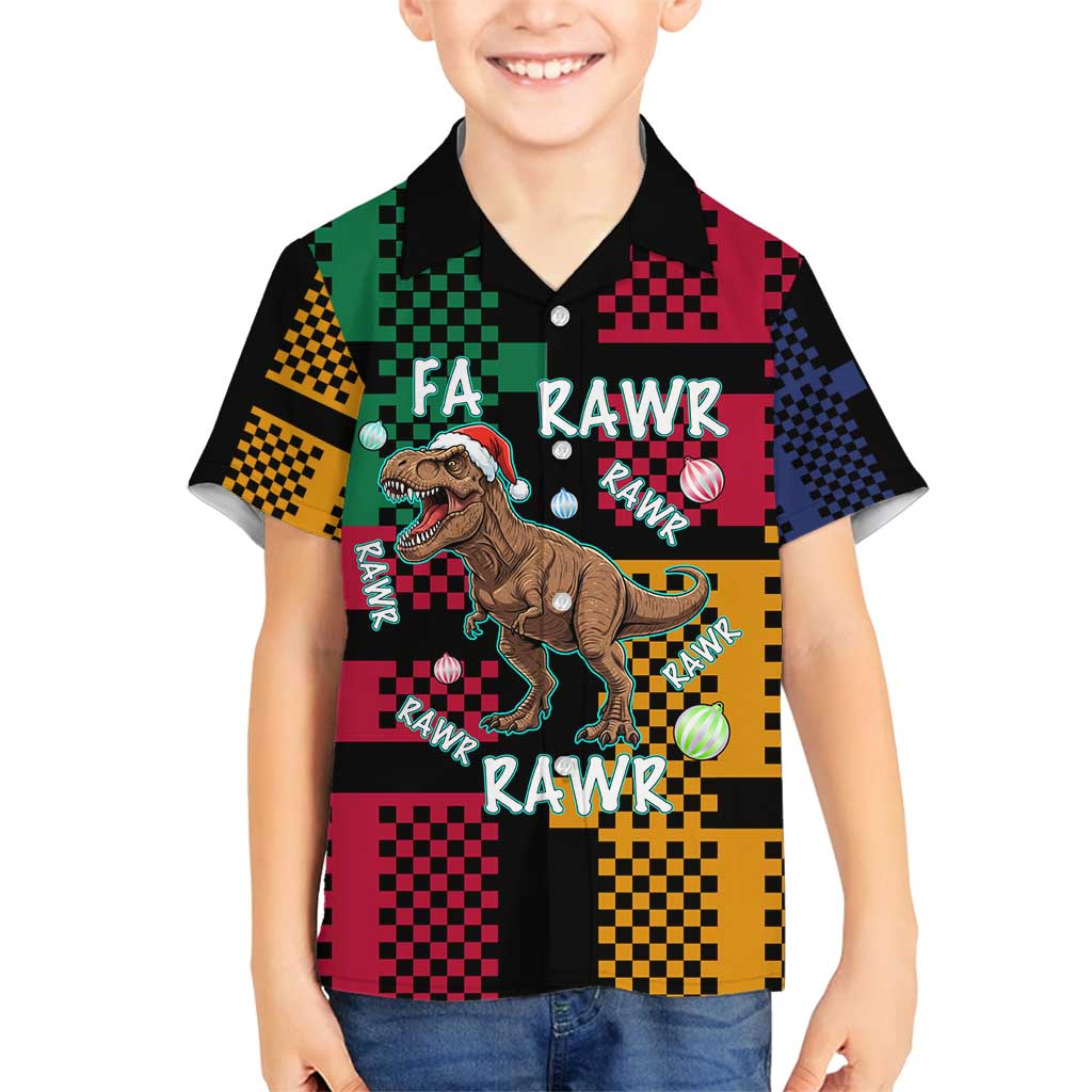 Christmas T Rex Rawr Rawr Rawr Family Matching Off Shoulder Maxi Dress and Hawaiian Shirt Xmas Holiday Patterns - Wonder Print Shop