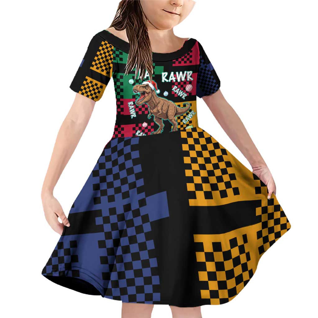 Christmas T Rex Rawr Rawr Rawr Family Matching Off Shoulder Short Dress and Hawaiian Shirt Xmas Holiday Patterns - Wonder Print Shop