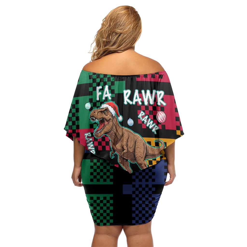 Christmas T Rex Rawr Rawr Rawr Family Matching Off Shoulder Short Dress and Hawaiian Shirt Xmas Holiday Patterns - Wonder Print Shop