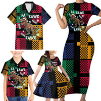 Christmas T Rex Rawr Rawr Rawr Family Matching Short Sleeve Bodycon Dress and Hawaiian Shirt Xmas Holiday Patterns - Wonder Print Shop