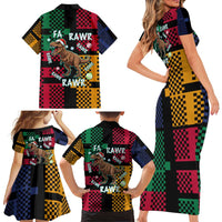 Christmas T Rex Rawr Rawr Rawr Family Matching Short Sleeve Bodycon Dress and Hawaiian Shirt Xmas Holiday Patterns - Wonder Print Shop