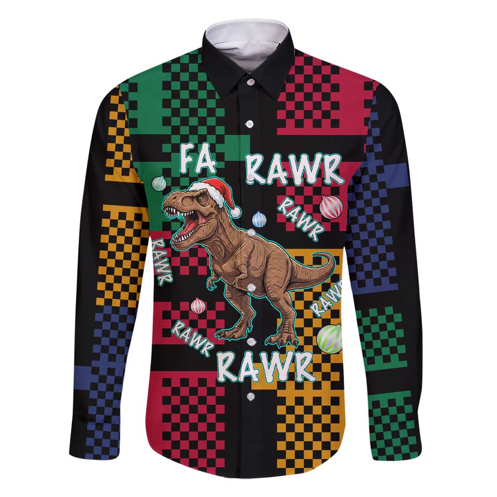 Christmas T Rex Rawr Rawr Rawr Family Matching Short Sleeve Bodycon Dress and Hawaiian Shirt Xmas Holiday Patterns - Wonder Print Shop