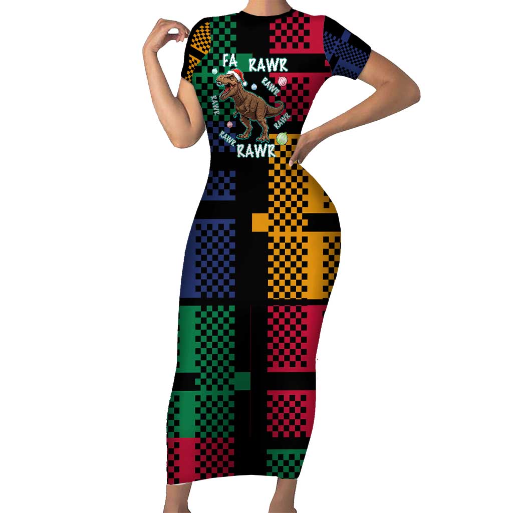 Christmas T Rex Rawr Rawr Rawr Family Matching Short Sleeve Bodycon Dress and Hawaiian Shirt Xmas Holiday Patterns - Wonder Print Shop