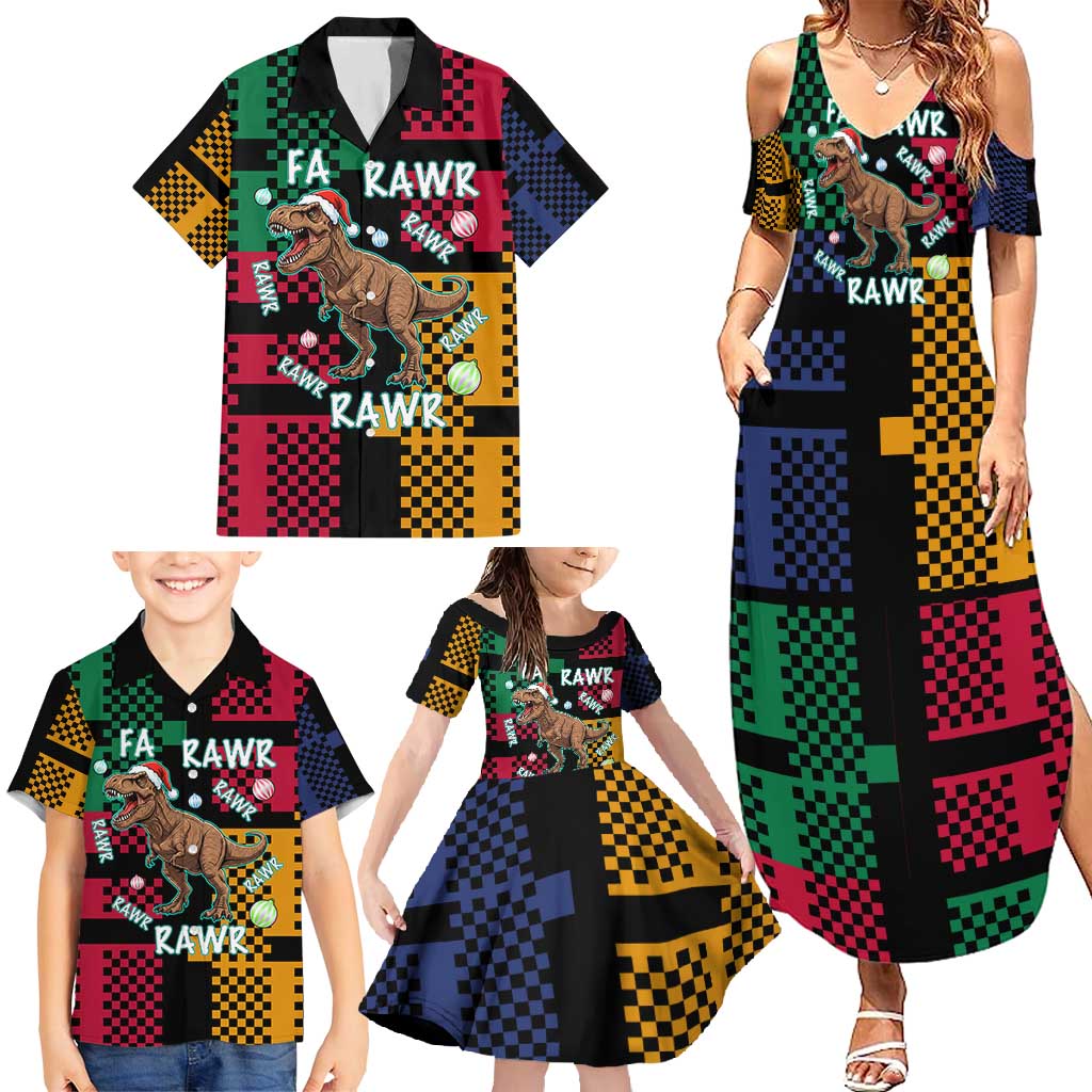 Christmas T Rex Rawr Rawr Rawr Family Matching Summer Maxi Dress and Hawaiian Shirt Xmas Holiday Patterns - Wonder Print Shop