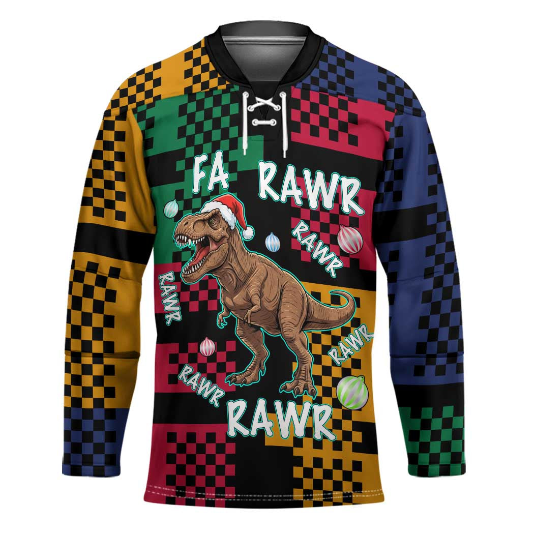Christmas T Rex Rawr Rawr Rawr Hockey Jersey Xmas Holiday Patterns - Wonder Print Shop