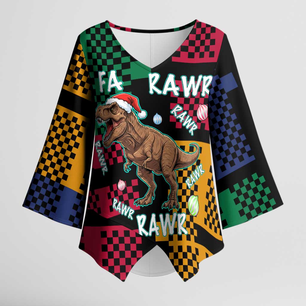 Christmas T Rex Rawr Rawr Rawr Kimono Sleeve Blouse Xmas Holiday Patterns - Wonder Print Shop