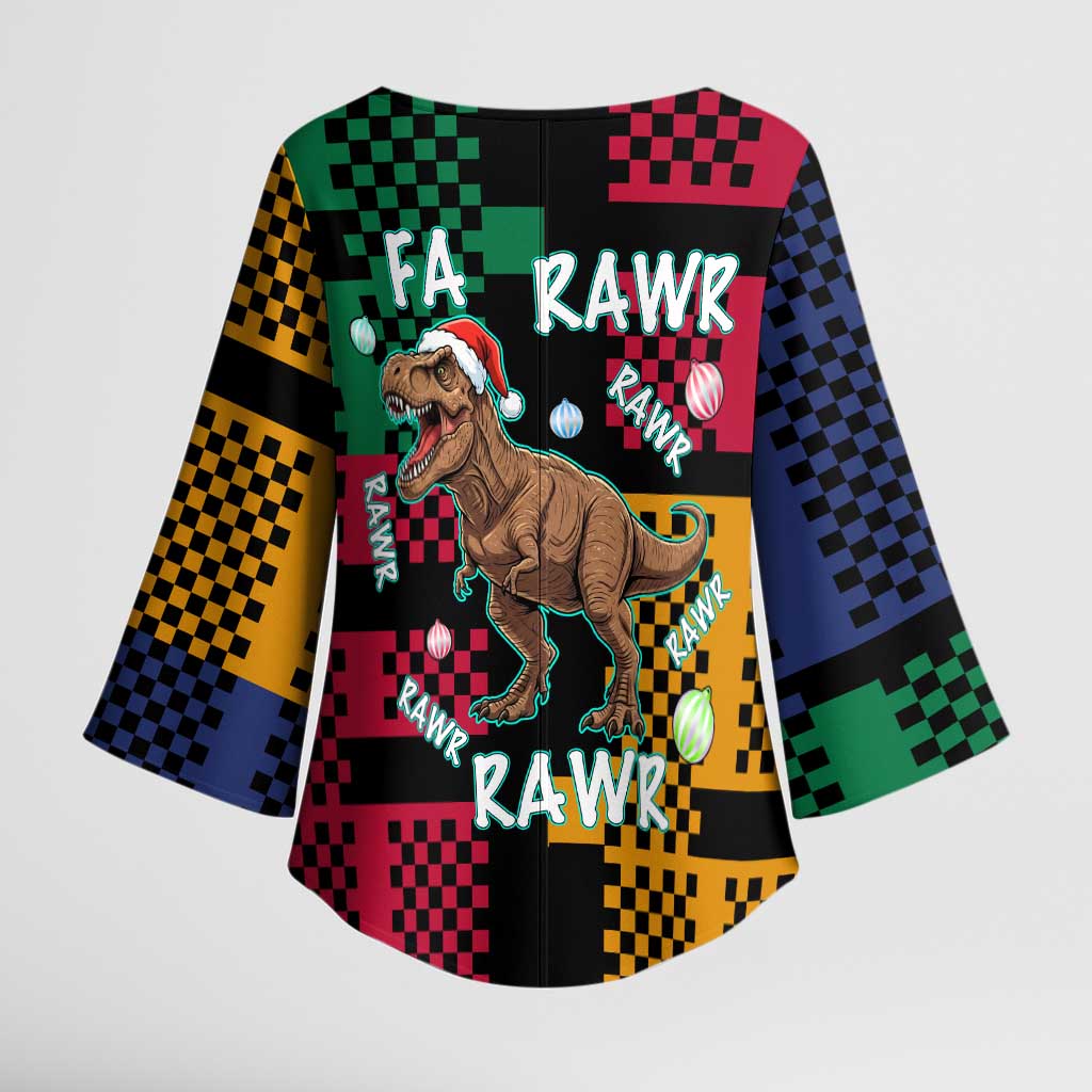 Christmas T Rex Rawr Rawr Rawr Kimono Sleeve Blouse Xmas Holiday Patterns - Wonder Print Shop