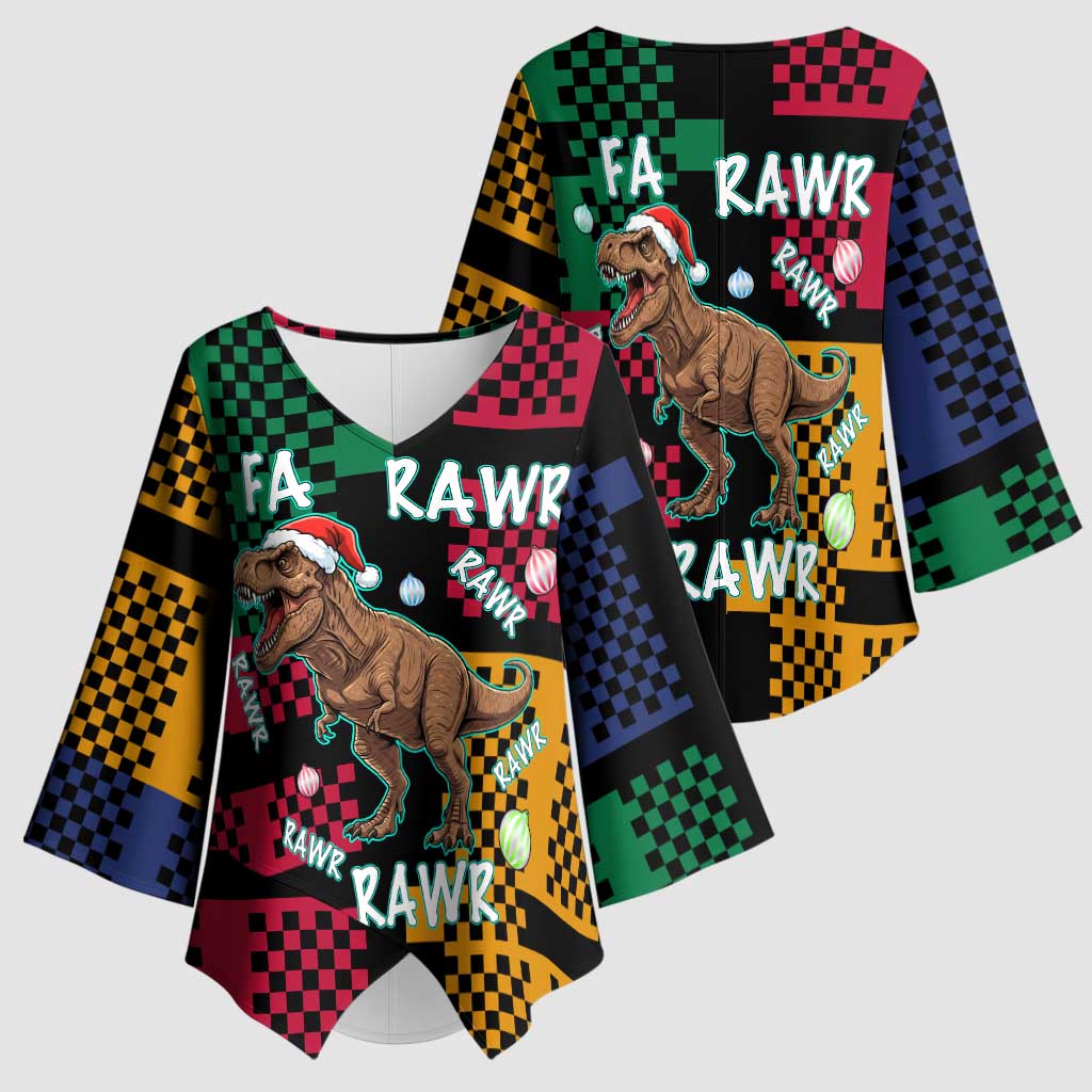 Christmas T Rex Rawr Rawr Rawr Kimono Sleeve Blouse Xmas Holiday Patterns - Wonder Print Shop