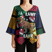 Christmas T Rex Rawr Rawr Rawr Kimono Sleeve Blouse Xmas Holiday Patterns - Wonder Print Shop