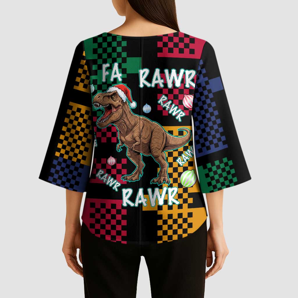 Christmas T Rex Rawr Rawr Rawr Kimono Sleeve Blouse Xmas Holiday Patterns - Wonder Print Shop
