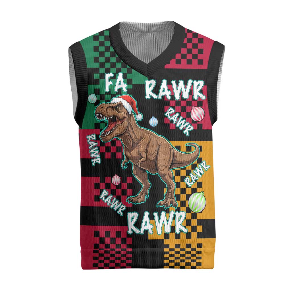 Christmas T Rex Rawr Rawr Rawr Christmas Knitted V-Neck Vest Xmas Holiday Patterns - Wonder Print Shop
