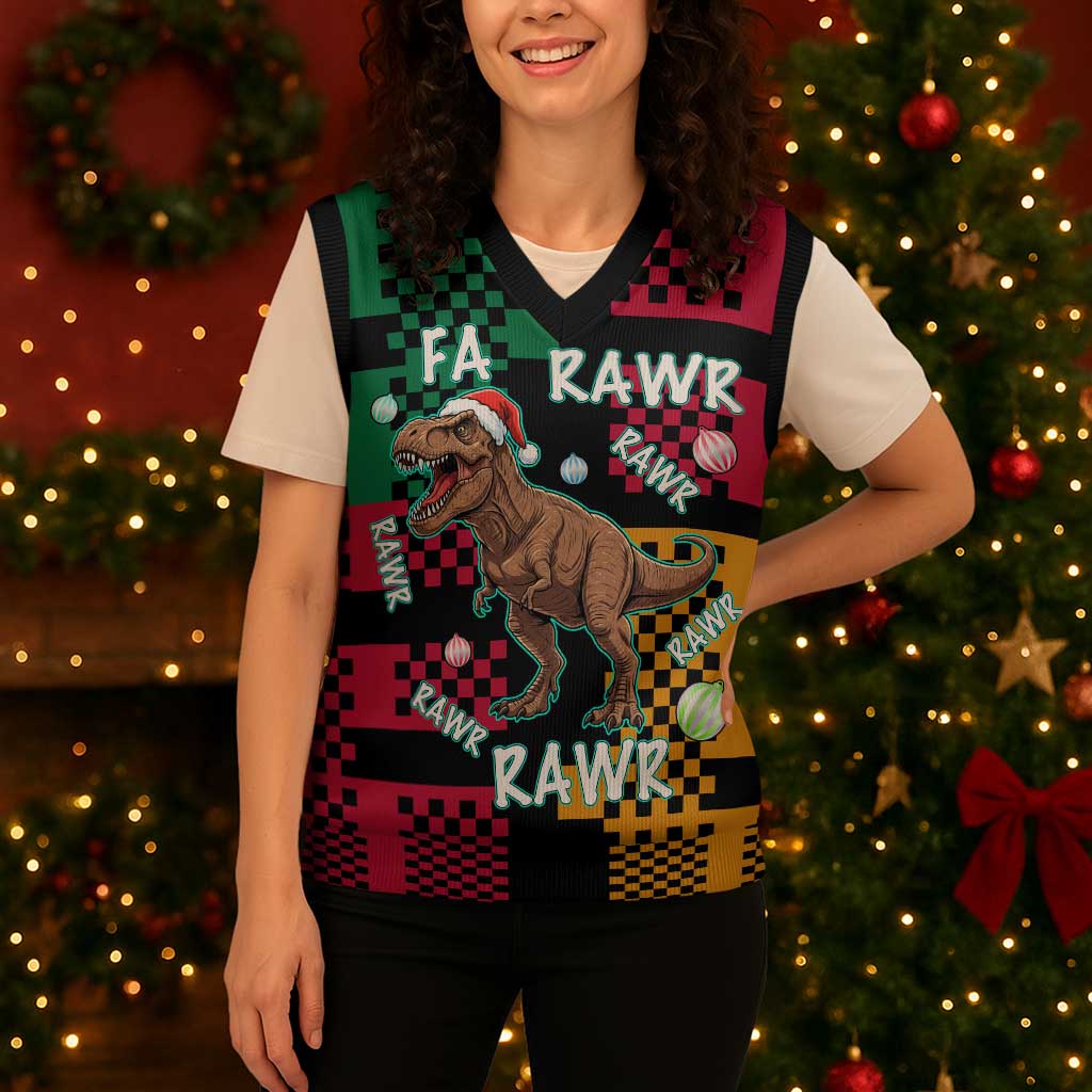 Christmas T Rex Rawr Rawr Rawr Christmas Knitted V-Neck Vest Xmas Holiday Patterns - Wonder Print Shop