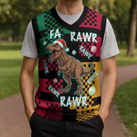 Christmas T Rex Rawr Rawr Rawr Christmas Knitted V-Neck Vest Xmas Holiday Patterns - Wonder Print Shop