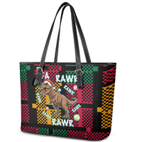 Christmas T Rex Rawr Rawr Rawr Leather Tote Bag Xmas Holiday Patterns - Wonder Print Shop
