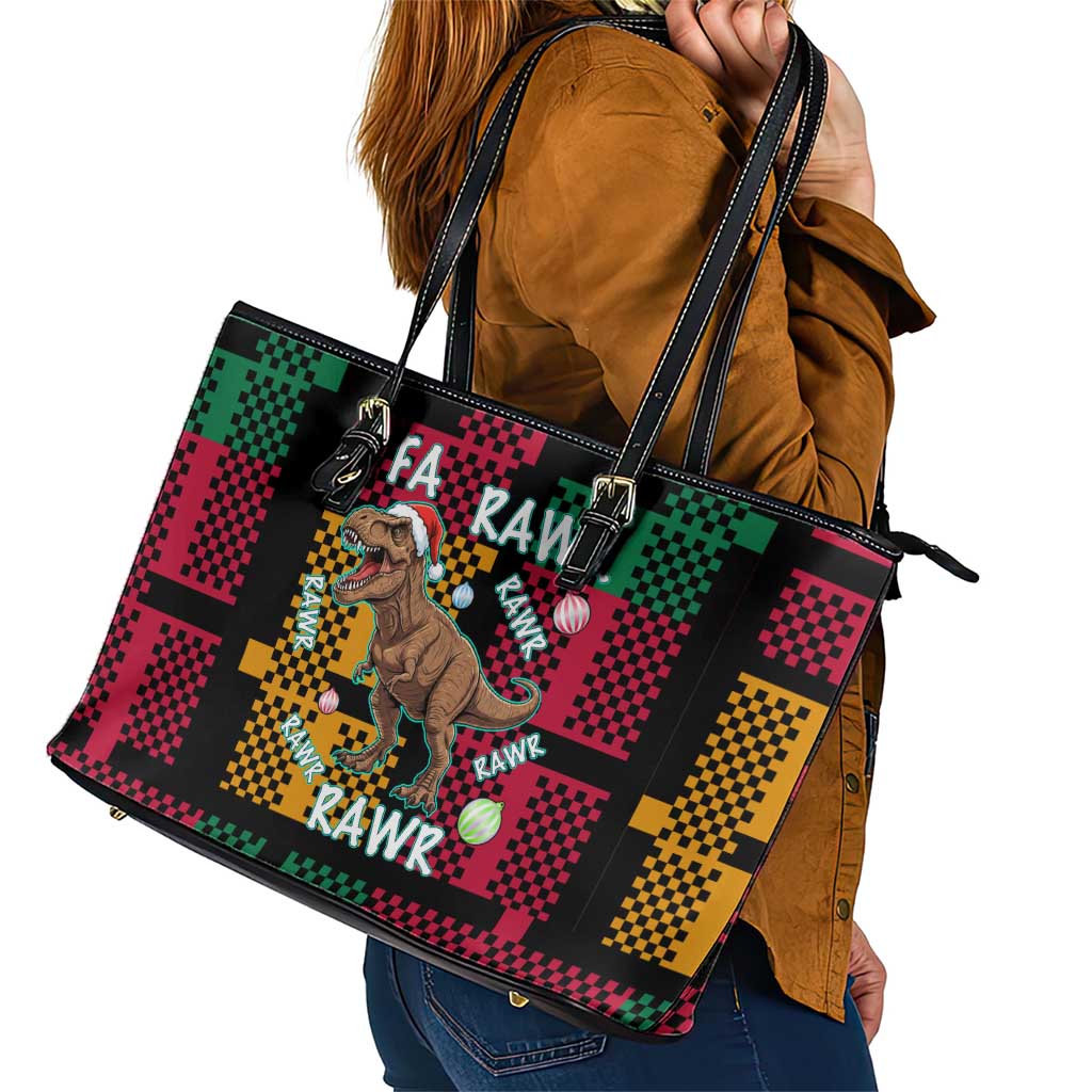 Christmas T Rex Rawr Rawr Rawr Leather Tote Bag Xmas Holiday Patterns - Wonder Print Shop