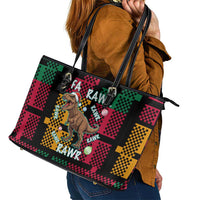 Christmas T Rex Rawr Rawr Rawr Leather Tote Bag Xmas Holiday Patterns - Wonder Print Shop