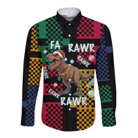 Christmas T Rex Rawr Rawr Rawr Long Sleeve Button Shirt Xmas Holiday Patterns - Wonder Print Shop