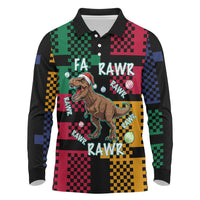 Christmas T Rex Rawr Rawr Rawr Long Sleeve Polo Shirt Xmas Holiday Patterns - Wonder Print Shop