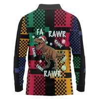 Christmas T Rex Rawr Rawr Rawr Long Sleeve Polo Shirt Xmas Holiday Patterns - Wonder Print Shop