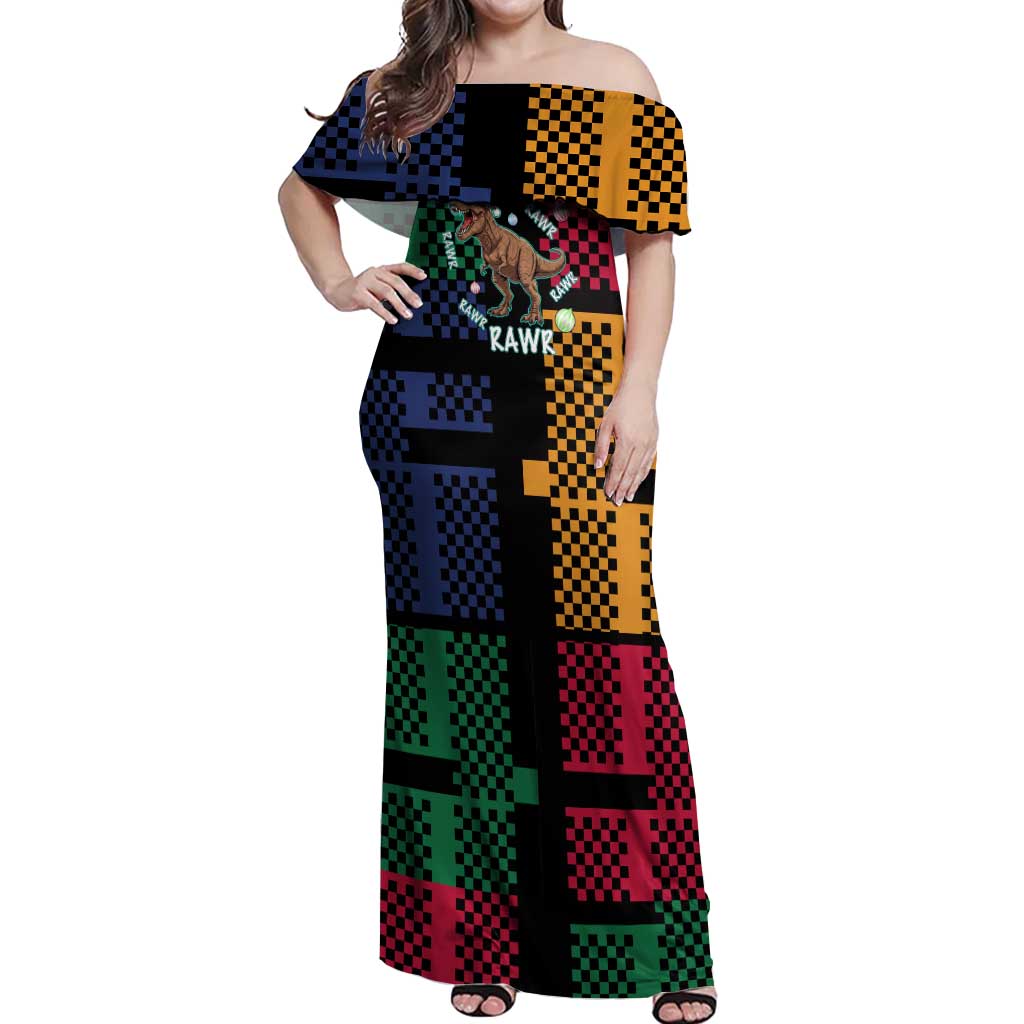 Christmas T Rex Rawr Rawr Rawr Off Shoulder Maxi Dress Xmas Holiday Patterns - Wonder Print Shop