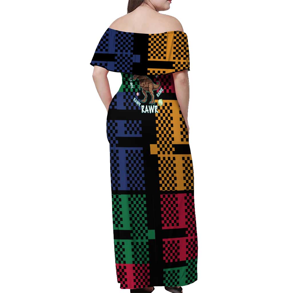 Christmas T Rex Rawr Rawr Rawr Off Shoulder Maxi Dress Xmas Holiday Patterns - Wonder Print Shop