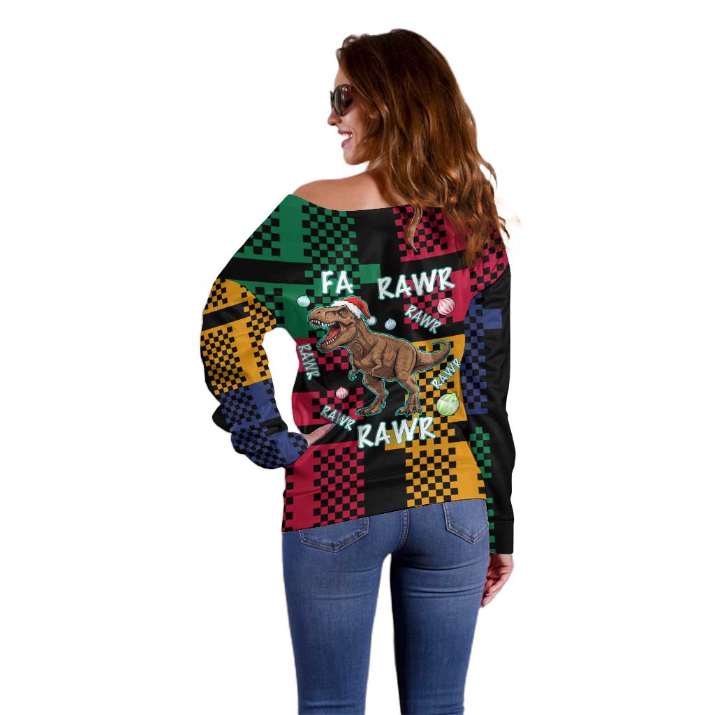 Christmas T Rex Rawr Rawr Rawr Off Shoulder Sweater Xmas Holiday Patterns - Wonder Print Shop