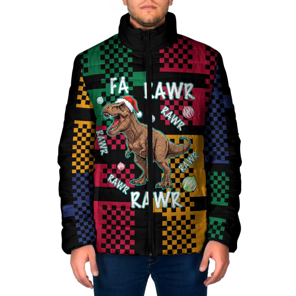 Christmas T Rex Rawr Rawr Rawr Padded Jacket Xmas Holiday Patterns - Wonder Print Shop